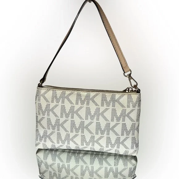 Michael Kors Large Leather Wristlet Handbag MK Logo - White - Picture 4 of 9